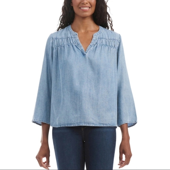 Splendid Tops - Splendid V-Neck Relaxed Fit Lightweight Denim Blouse Top
